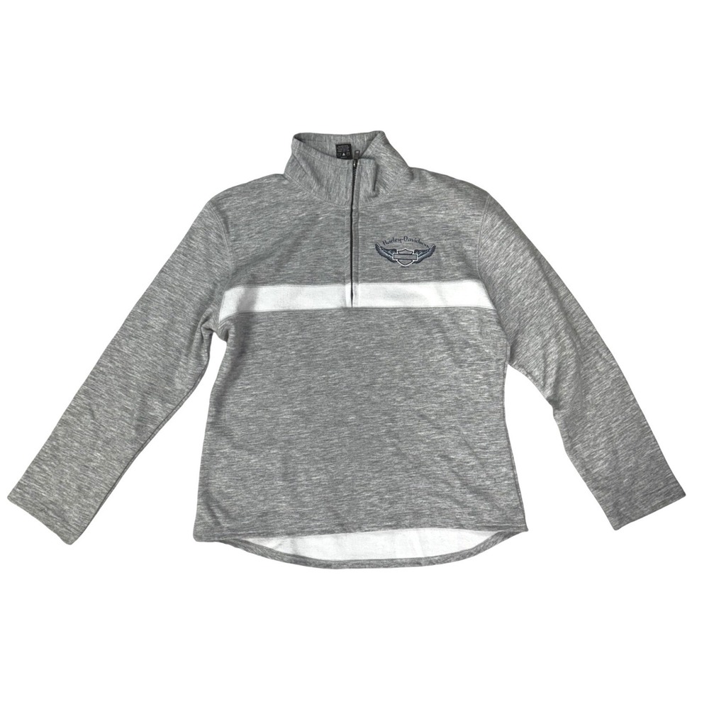 Harley Davidson Womens Quarter Zip Pullover Heather Gray Biker Fleece Medium